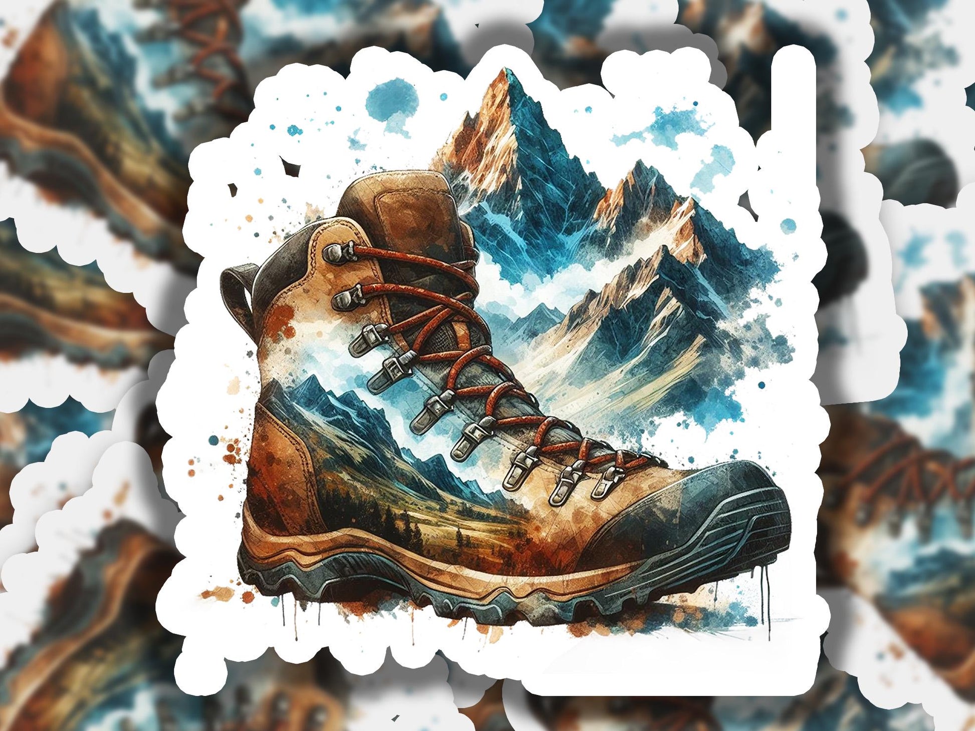 a painting of a pair of hiking boots