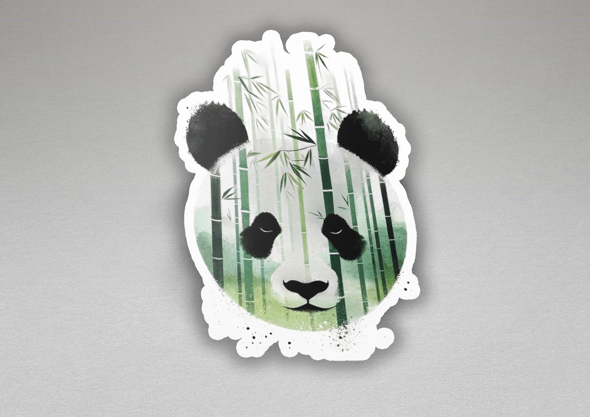 a picture of a panda bear with bamboo trees in the background