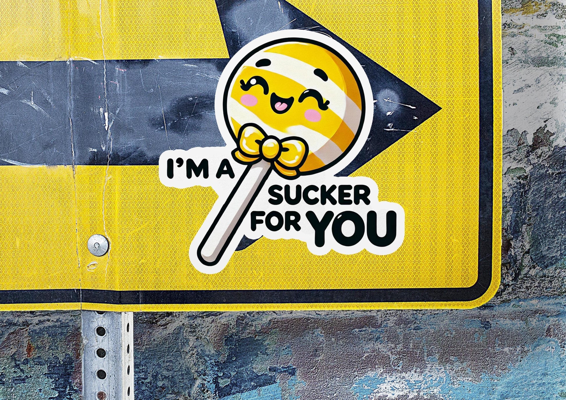a sticker on a street sign that says i'm a sucker for you