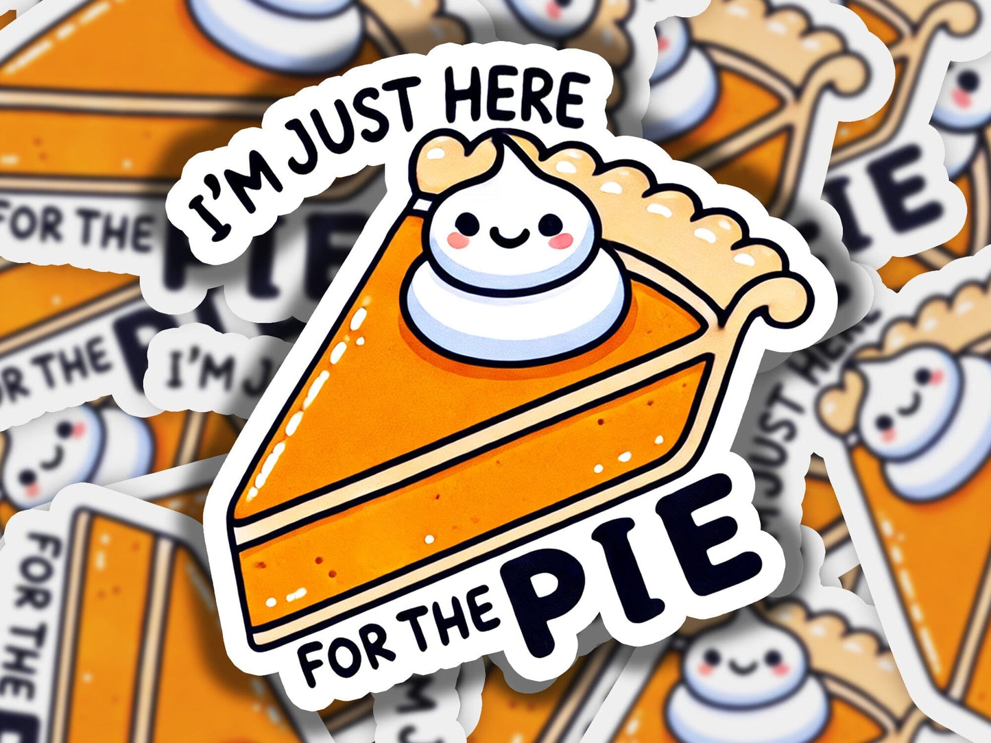 a sticker with a piece of pie on it