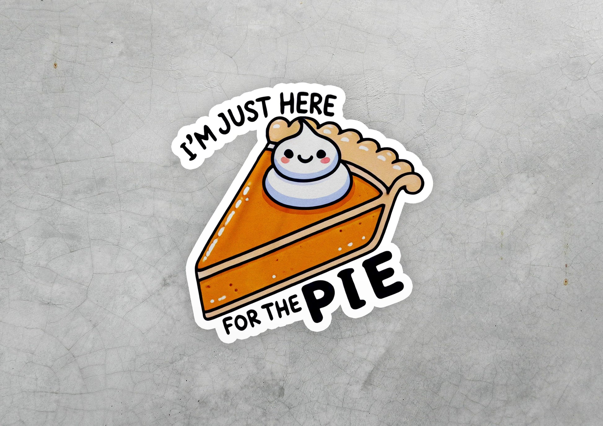 a sticker with a piece of pie on it