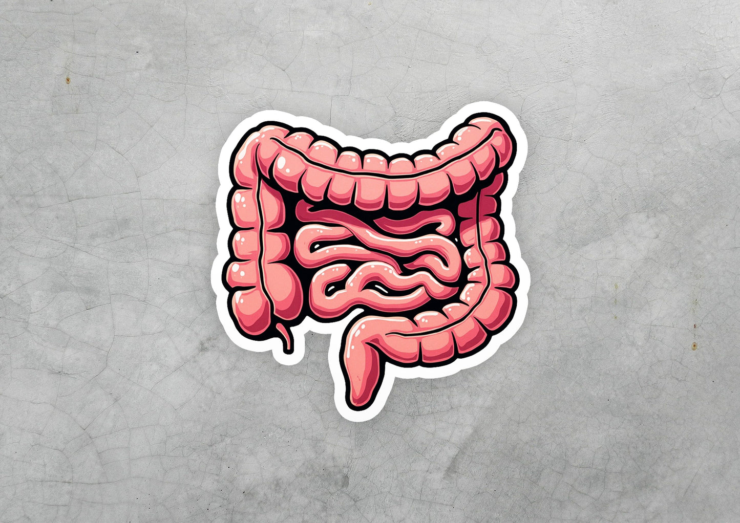 a sticker of a stomach on a concrete surface
