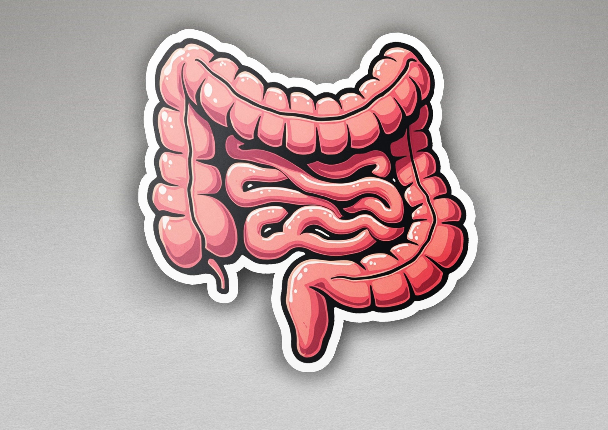 a sticker of a human stomach on a gray background
