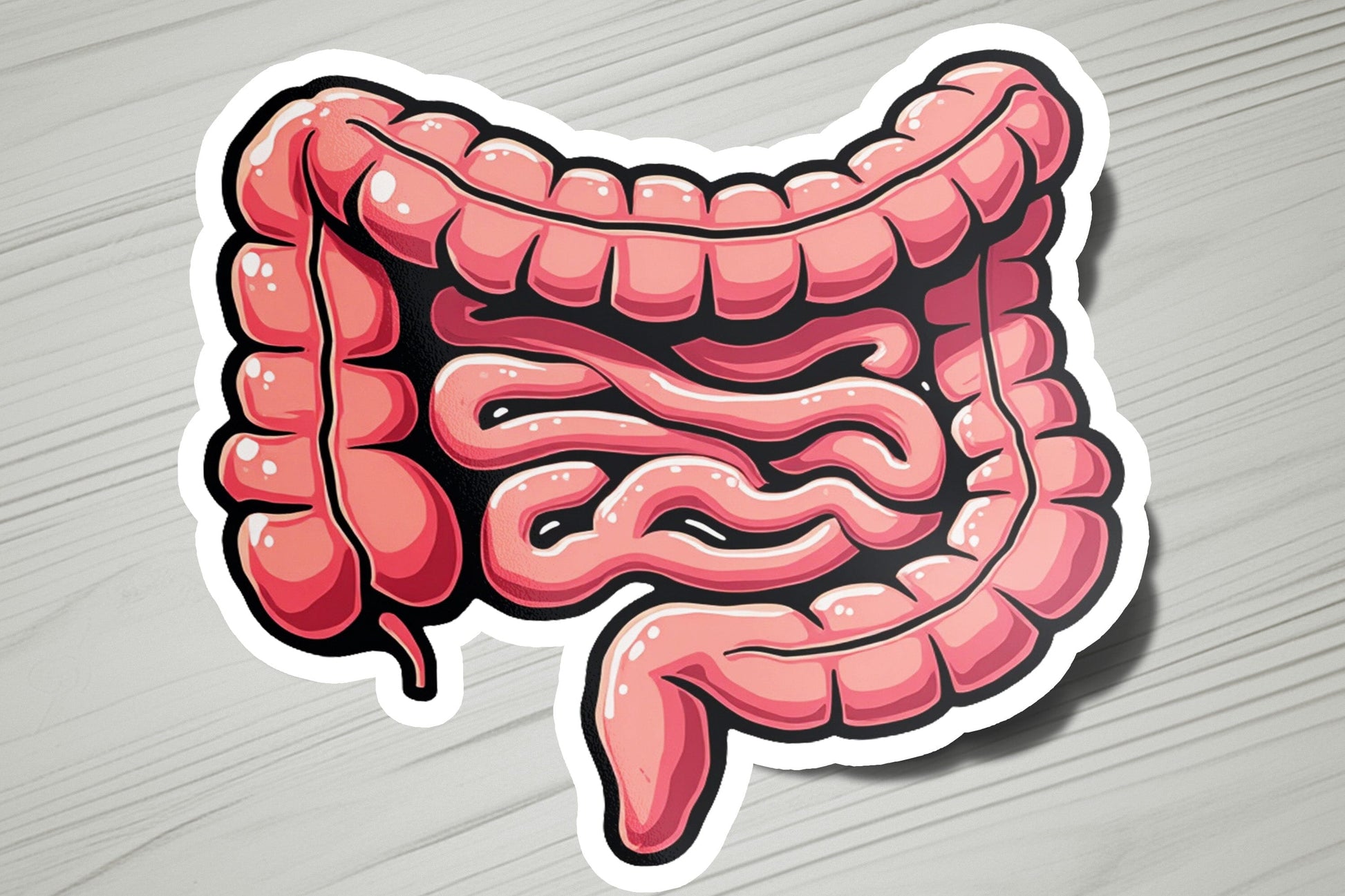 a sticker of a human stomach on a table
