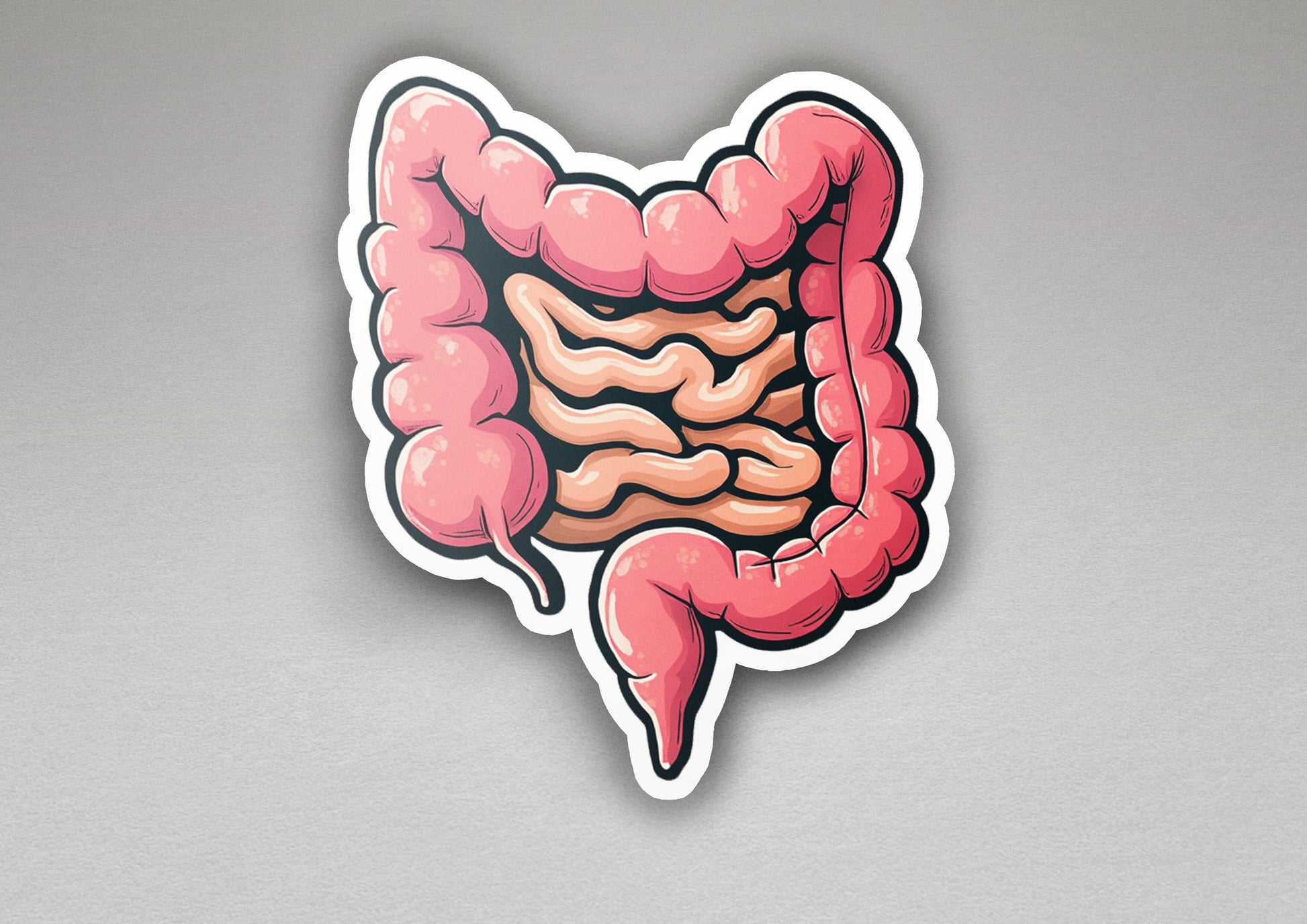 a sticker of a human stomach on a gray background