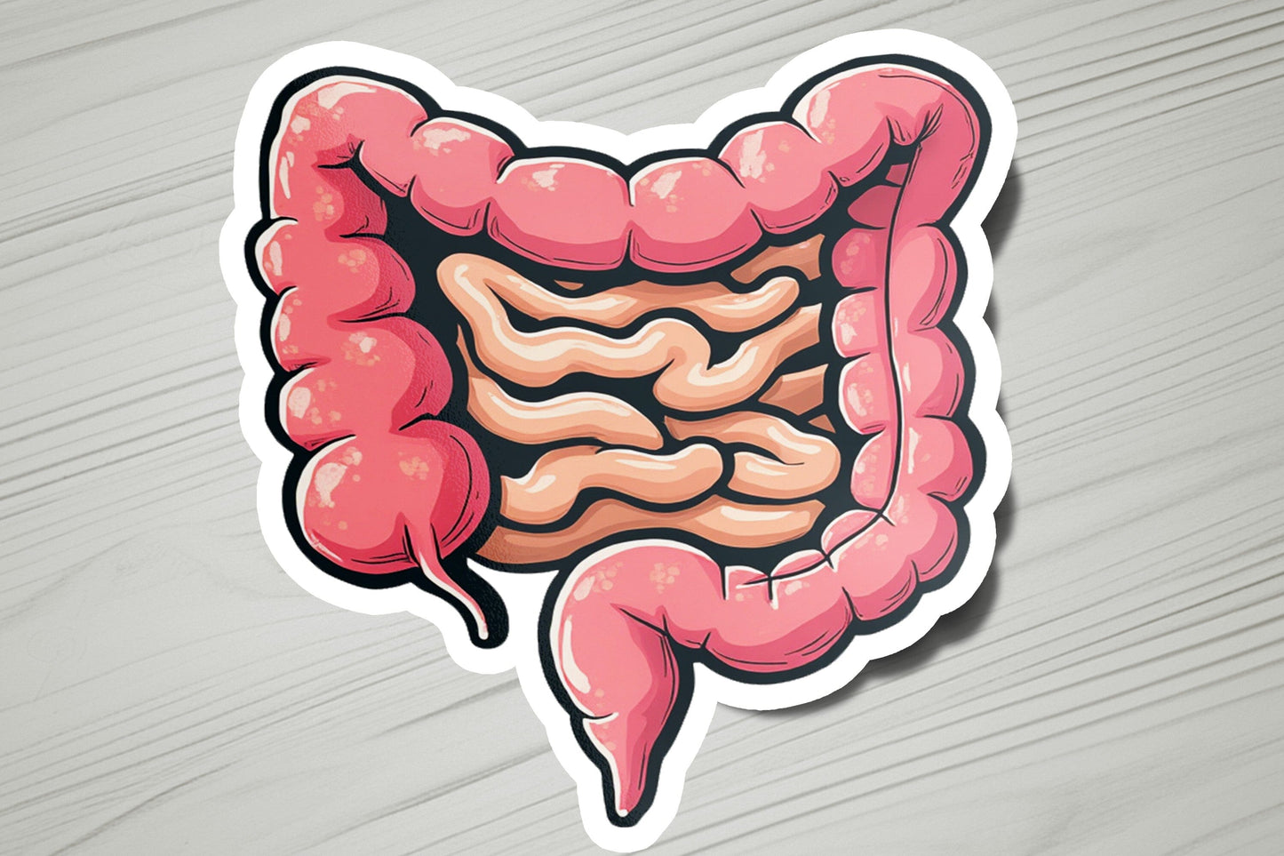 a sticker of a human stomach on a table