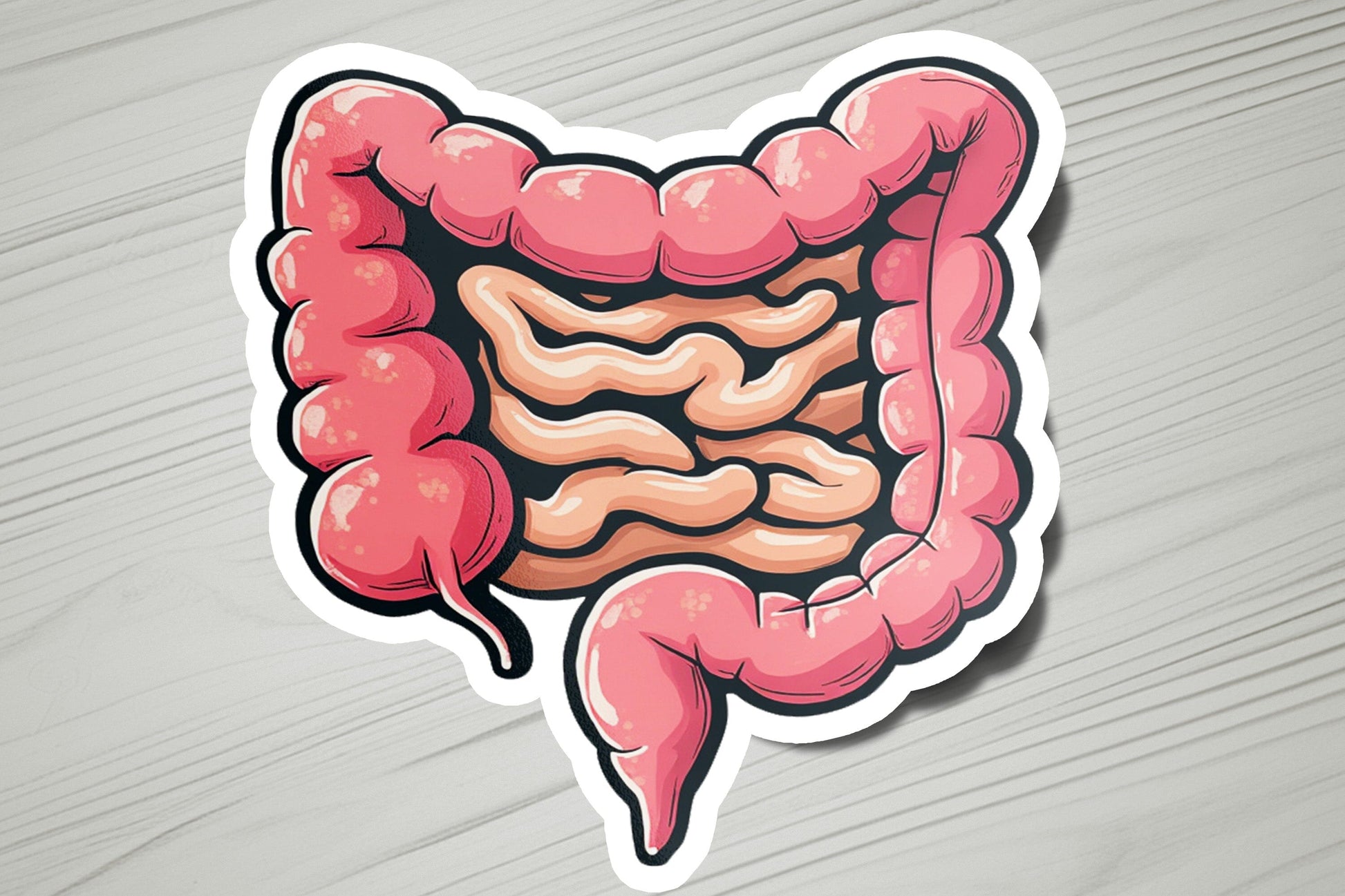 a sticker of a human stomach on a table