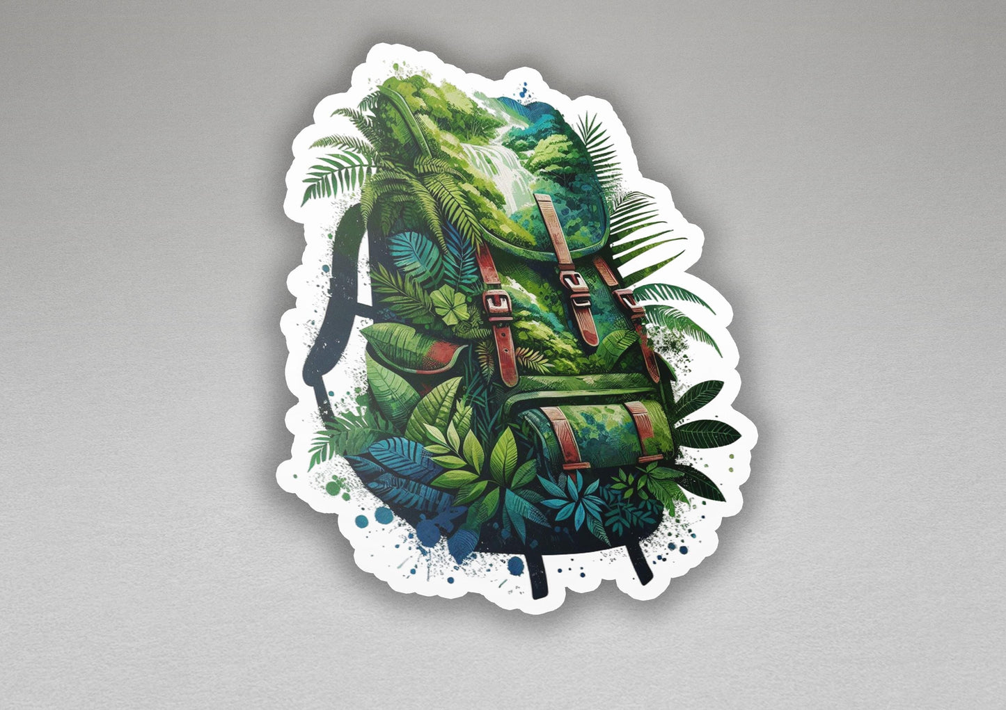a sticker of a backpack with plants on it