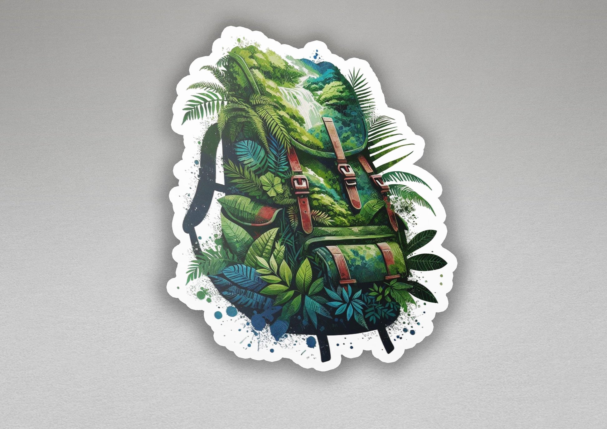 a sticker of a backpack with plants on it