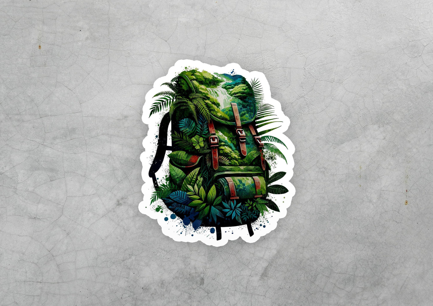 a sticker of a backpack with plants on it