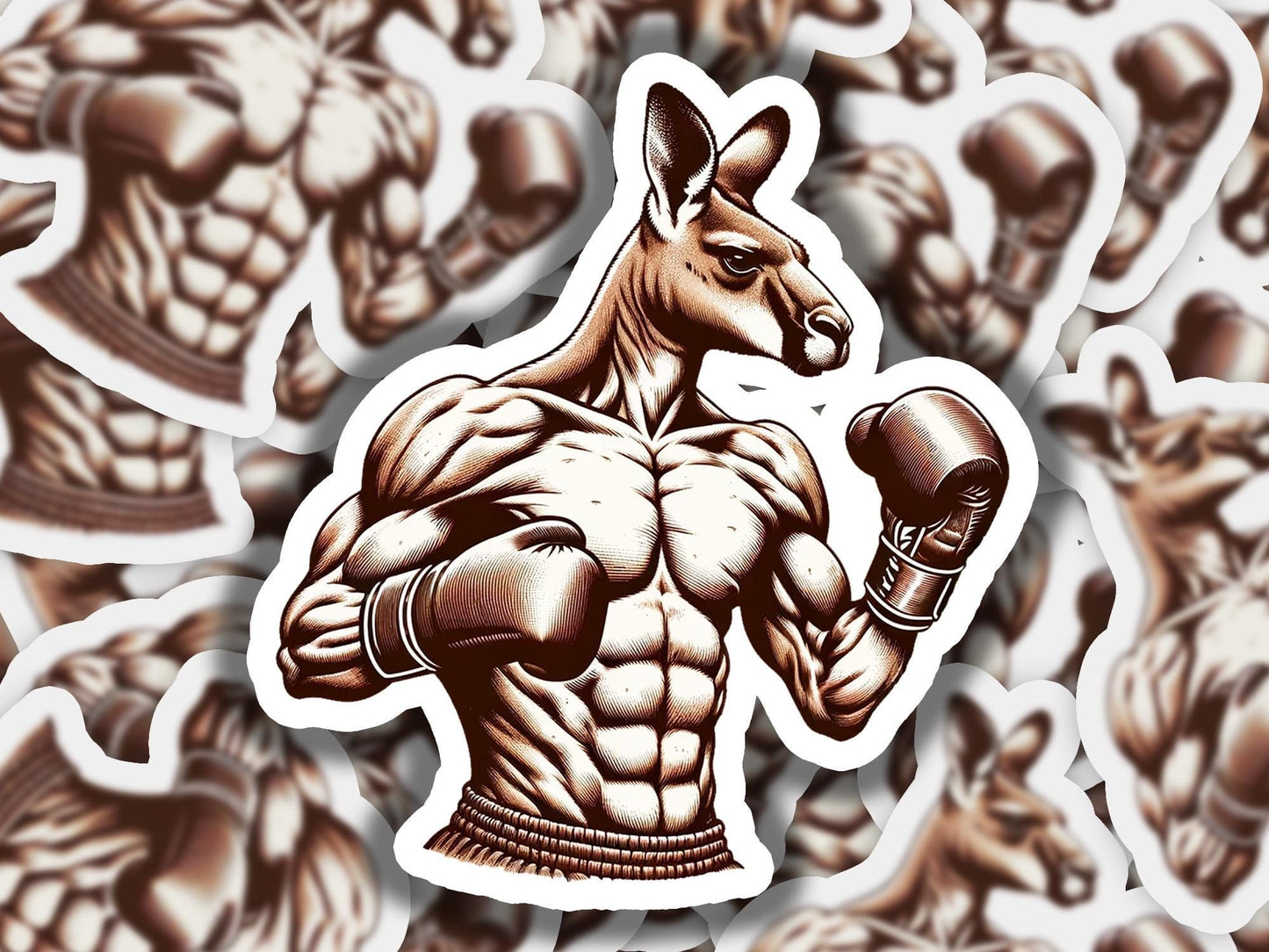 a sticker of a kangaroo with a boxing glove