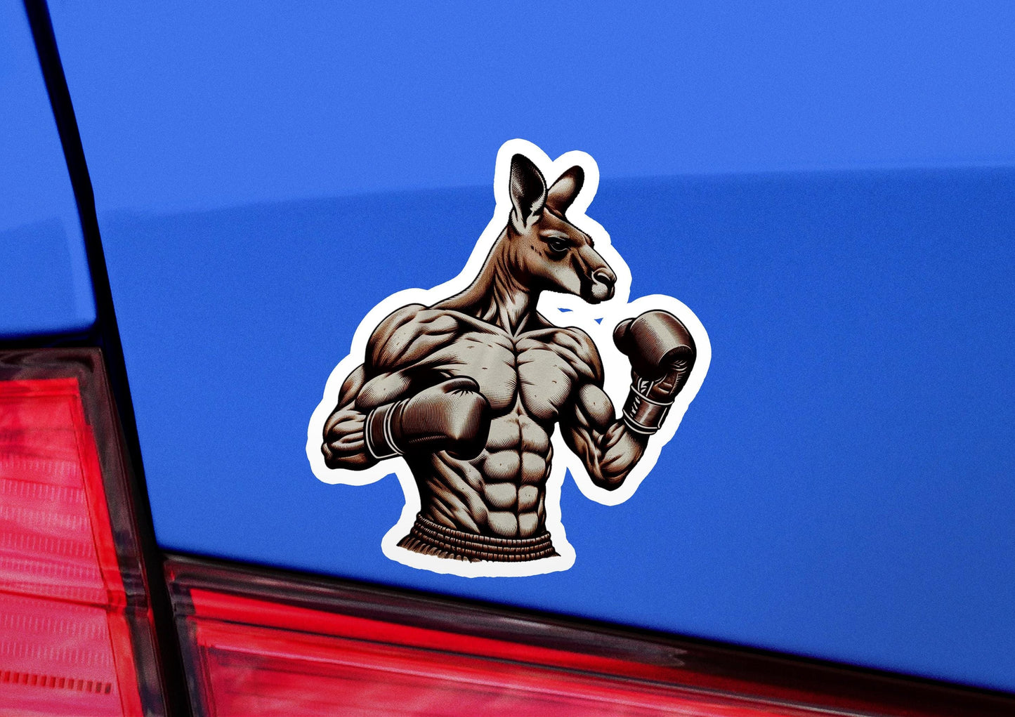 a kangaroo sticker on the back of a car