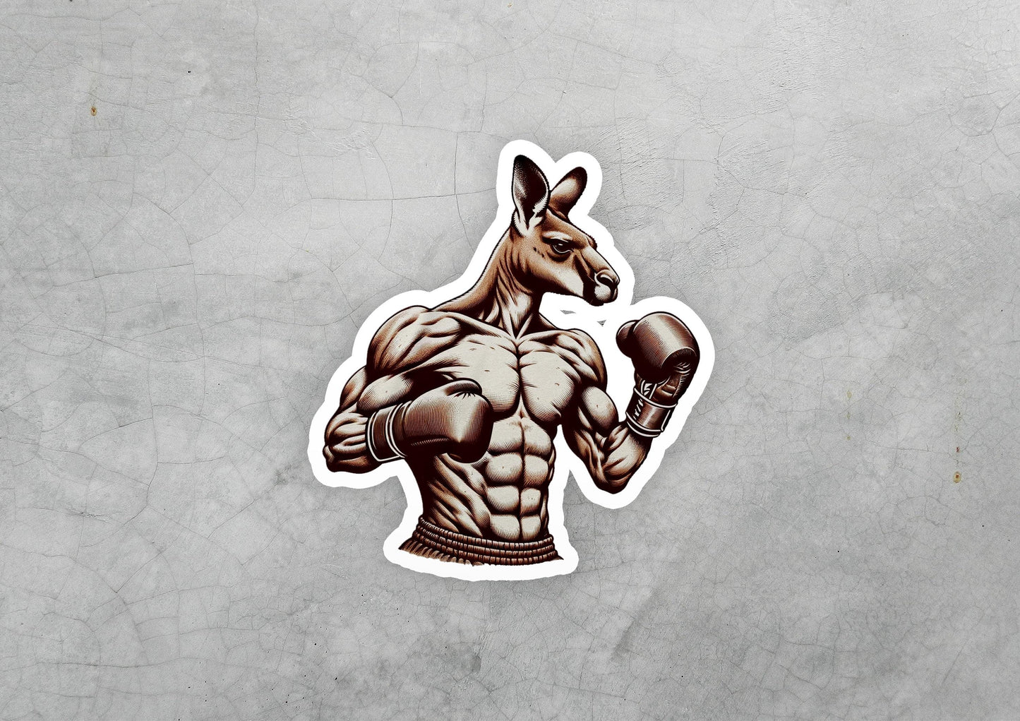 a sticker of a kangaroo with a boxing glove