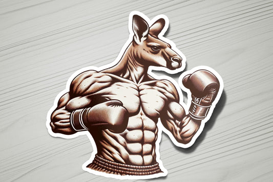 a sticker of a kangaroo with a boxing glove