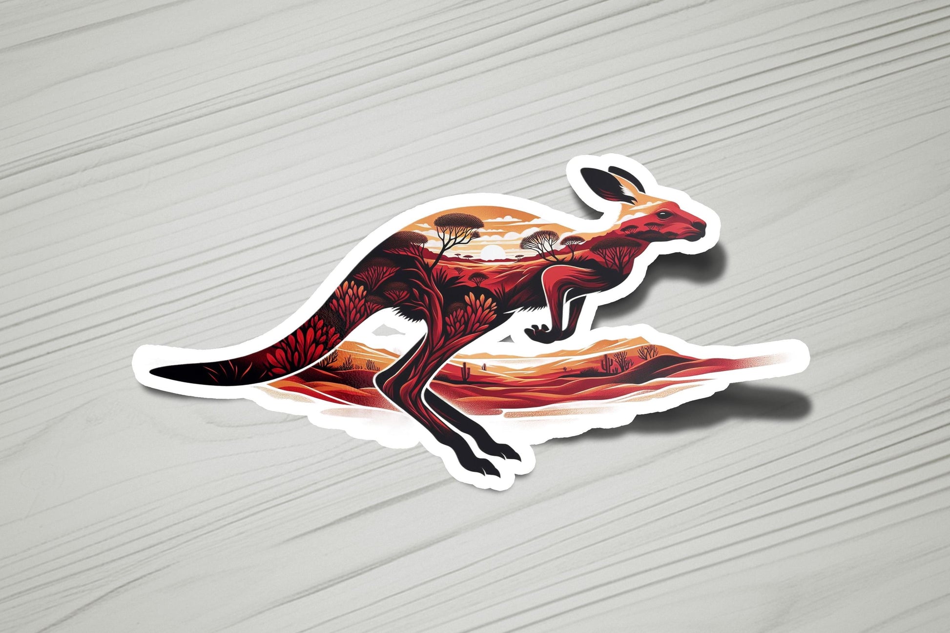 a sticker of a kangaroo on a table
