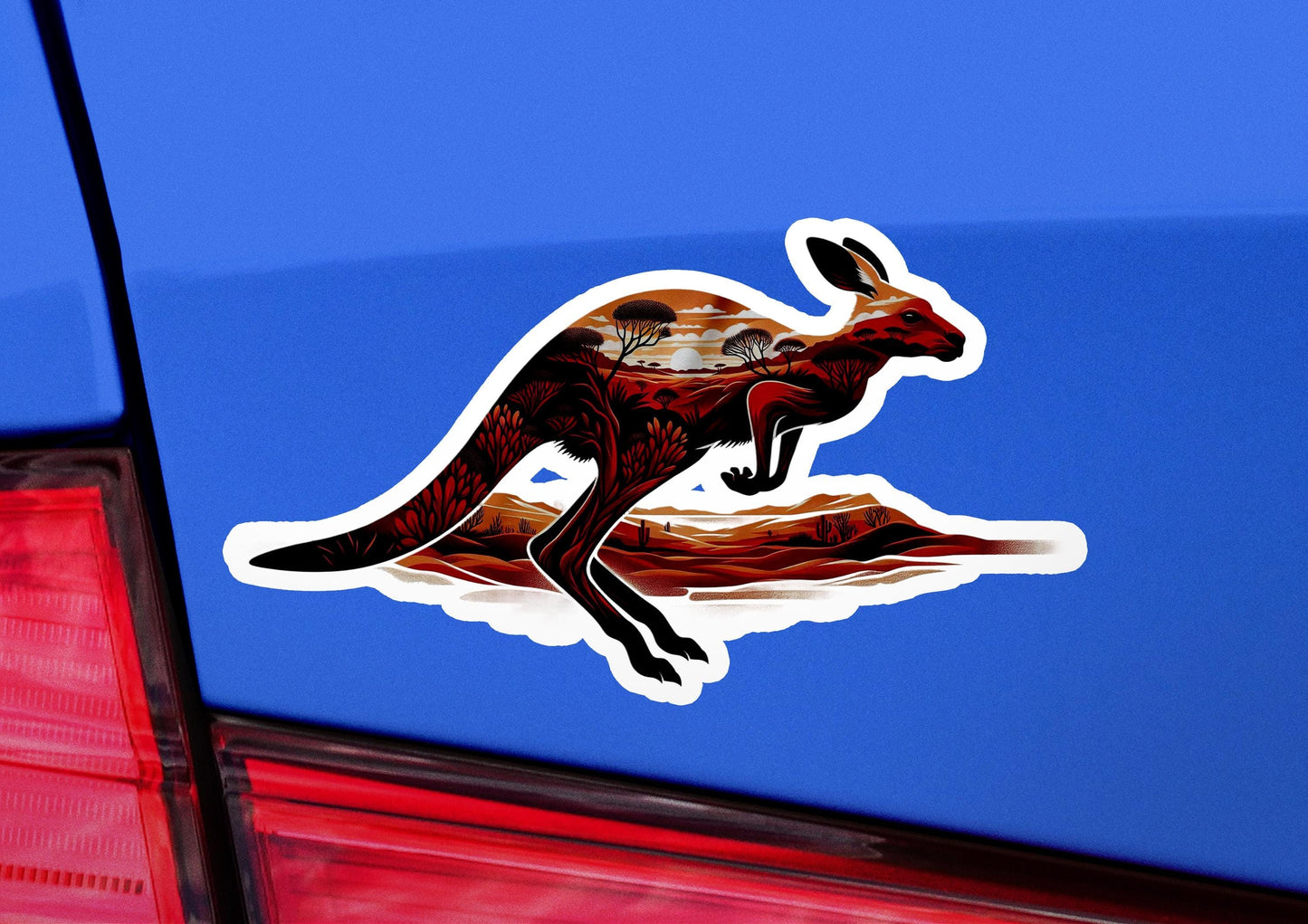 a kangaroo sticker on the back of a car