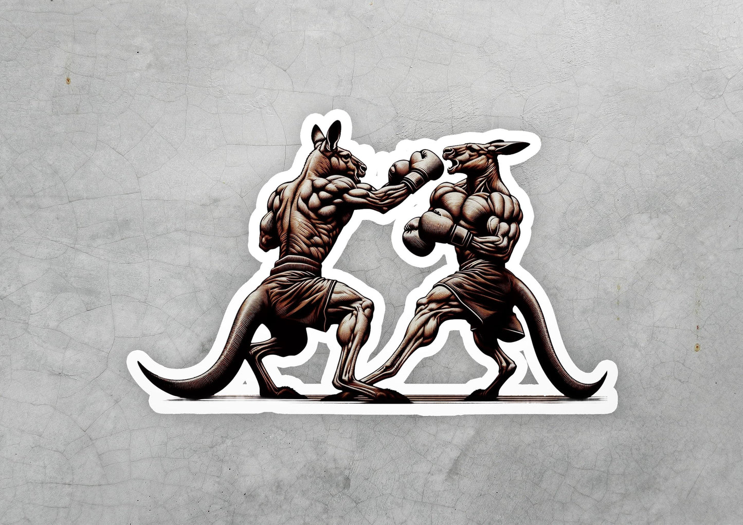 a sticker of two kangaroos fighting each other