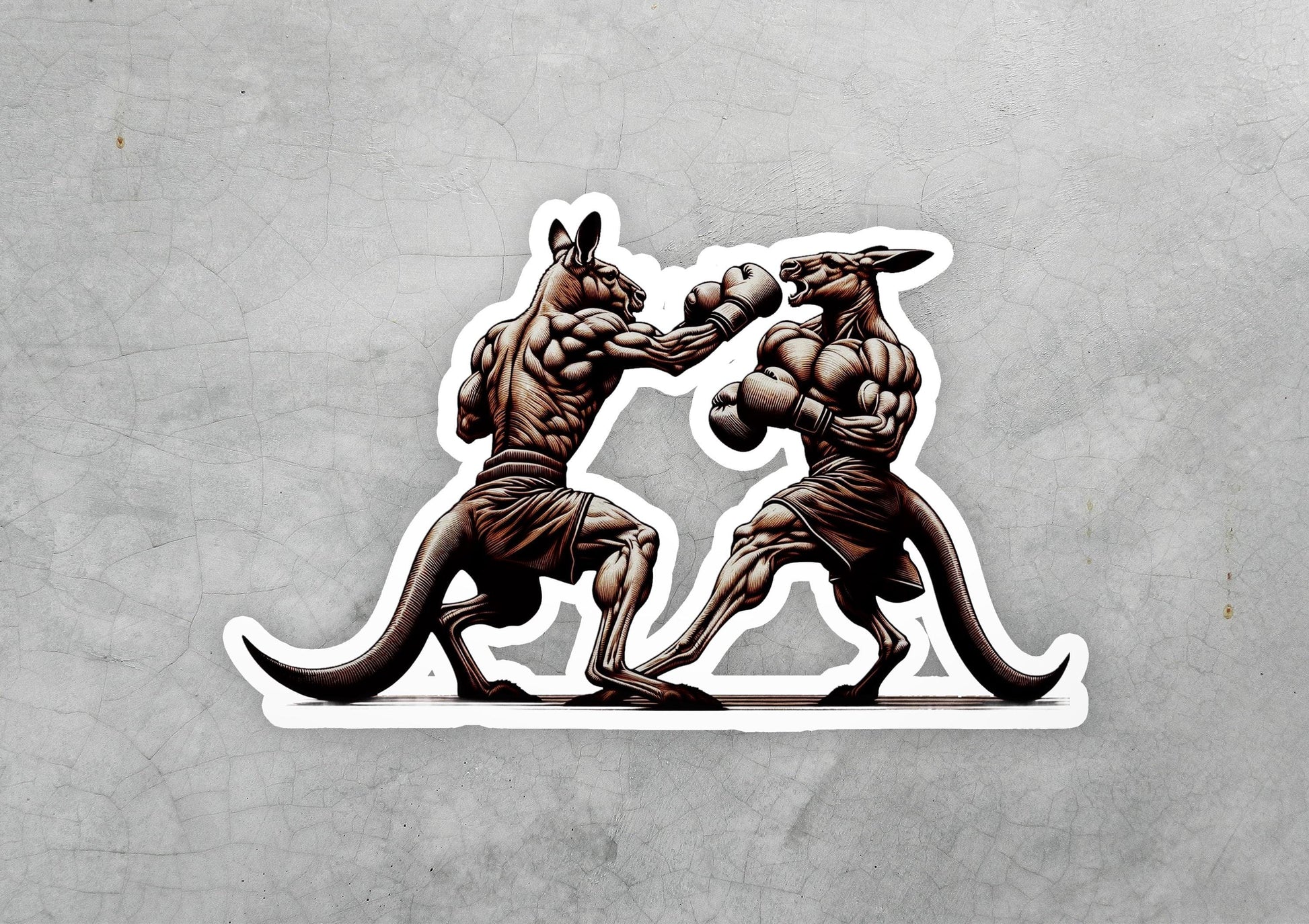 a sticker of two kangaroos fighting each other