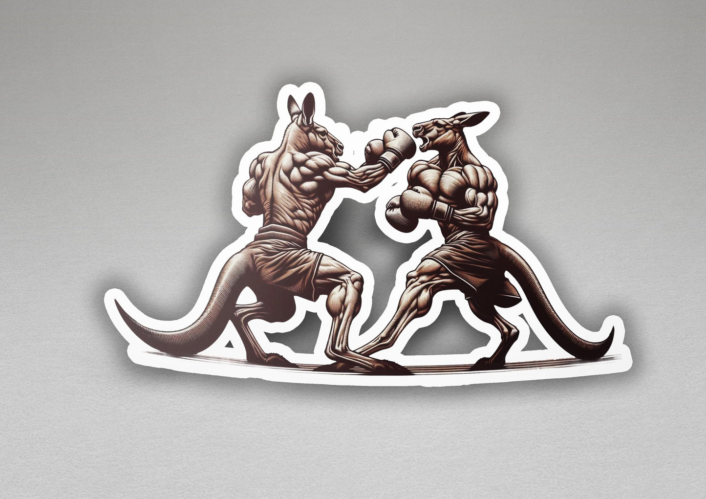 a sticker of two kangaroos fighting each other