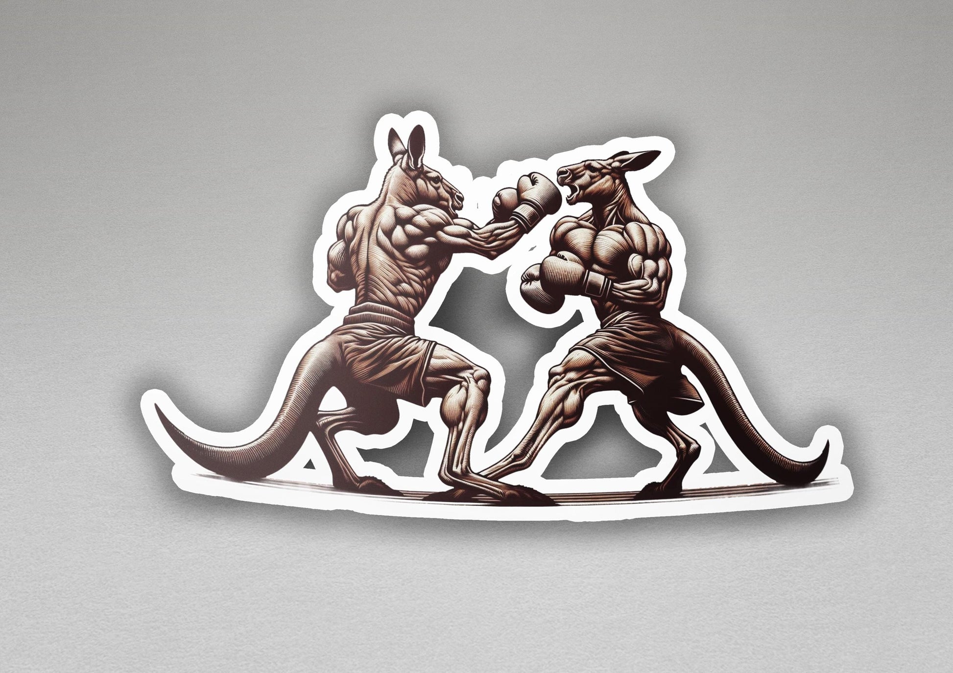 a sticker of two kangaroos fighting each other