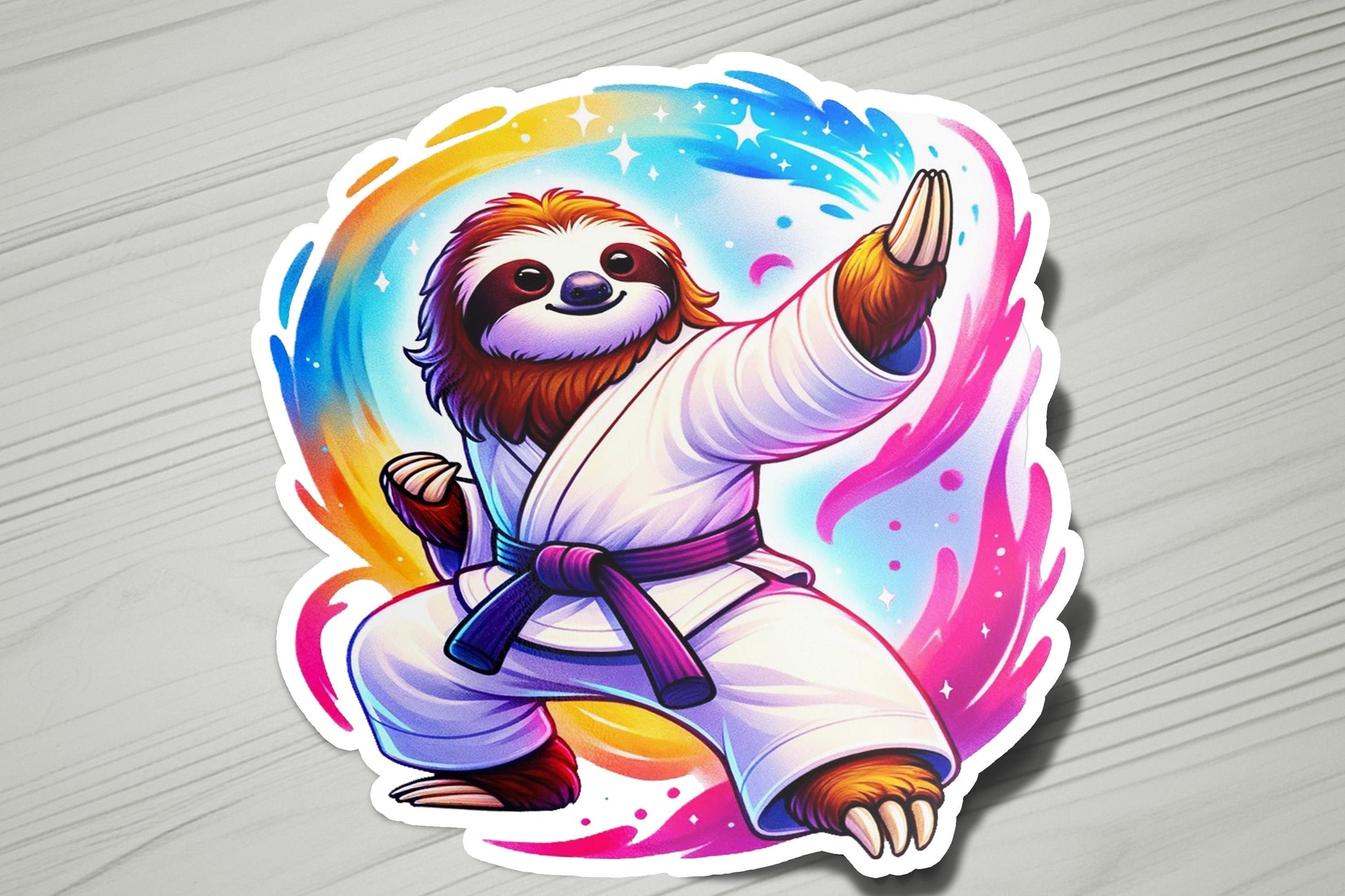 a sticker of a slotty doing karate