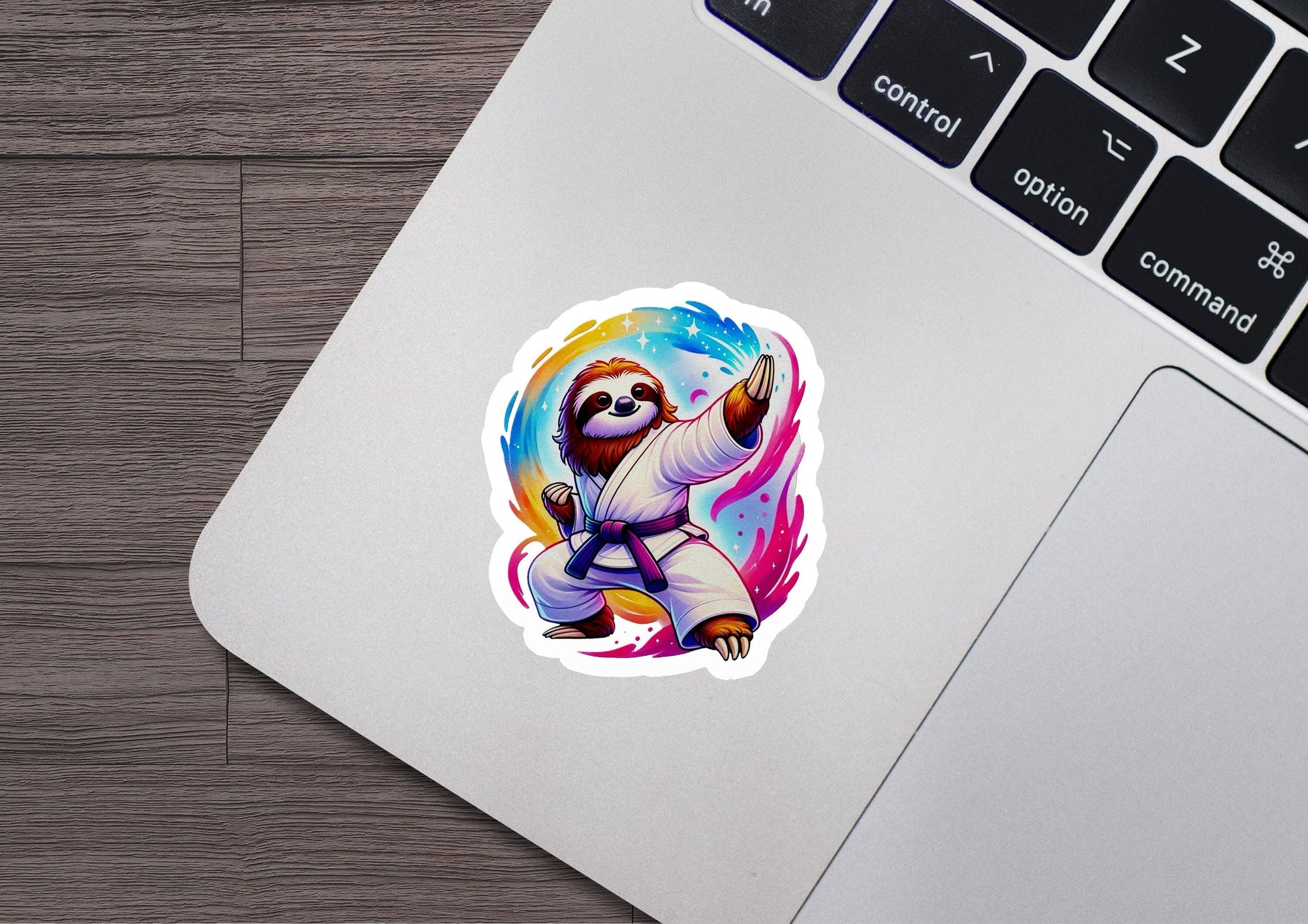 a sticker of a slotty on a laptop