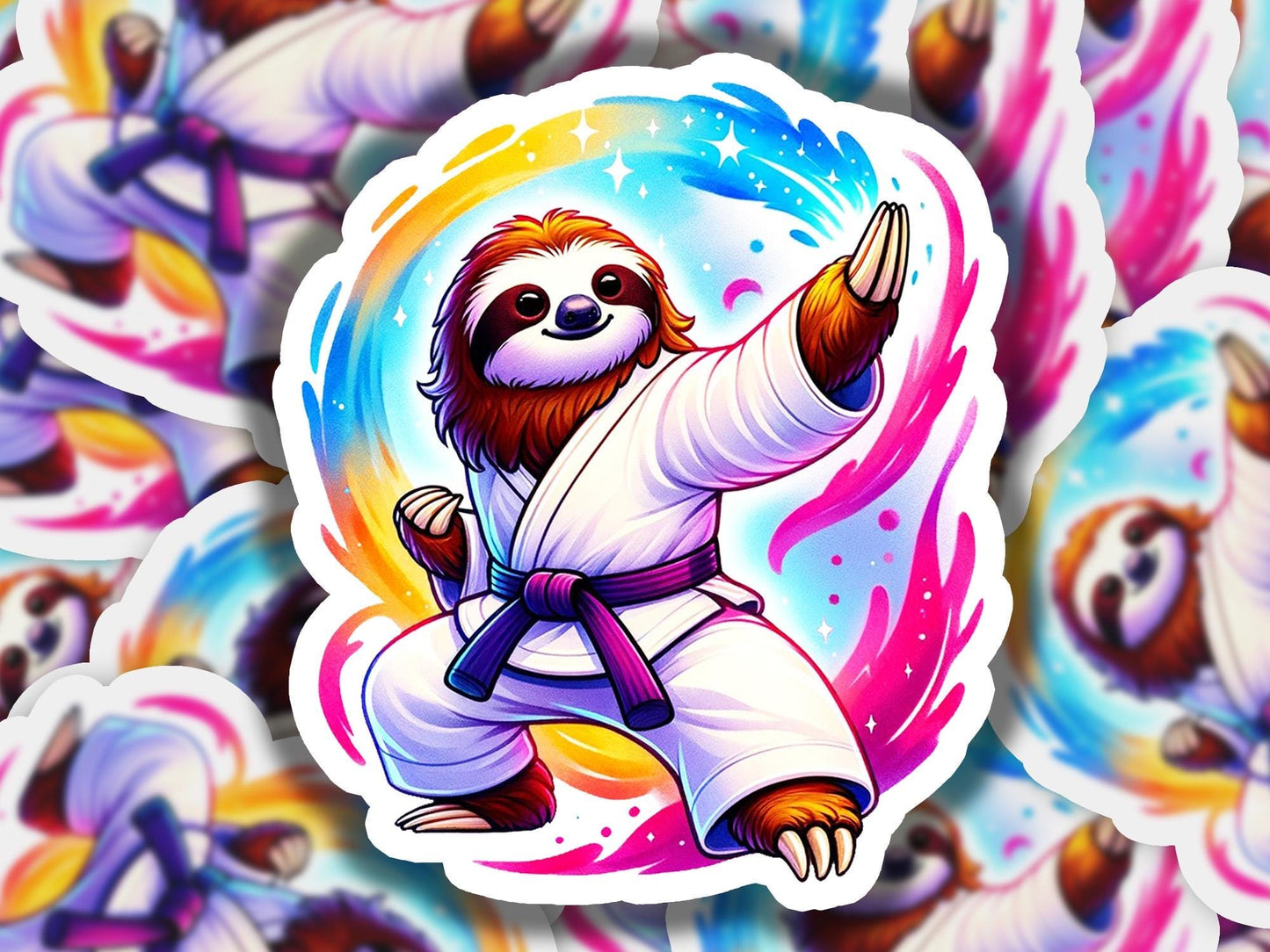 a sticker of a slotty doing karate