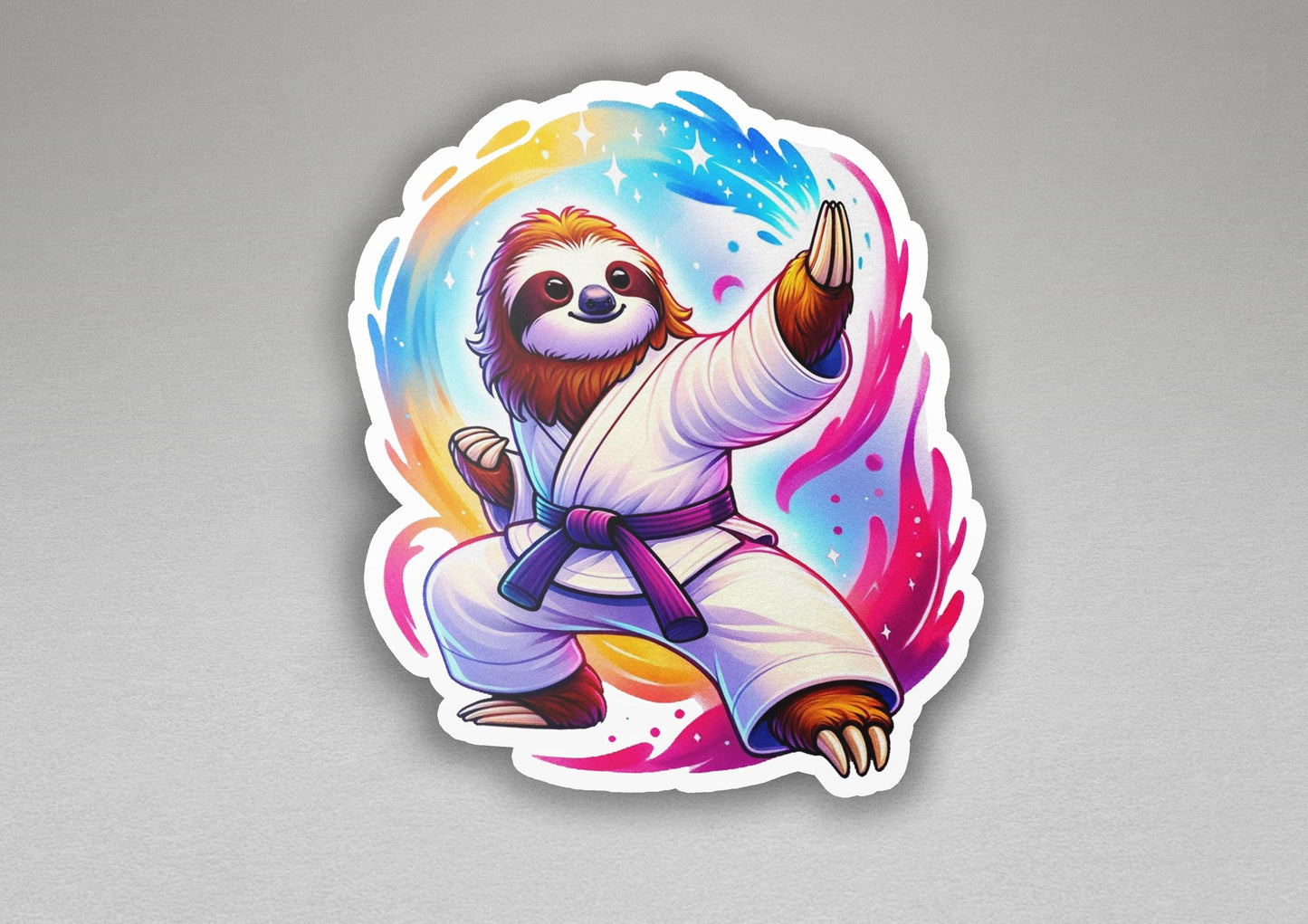 a sticker of a slotty doing karate