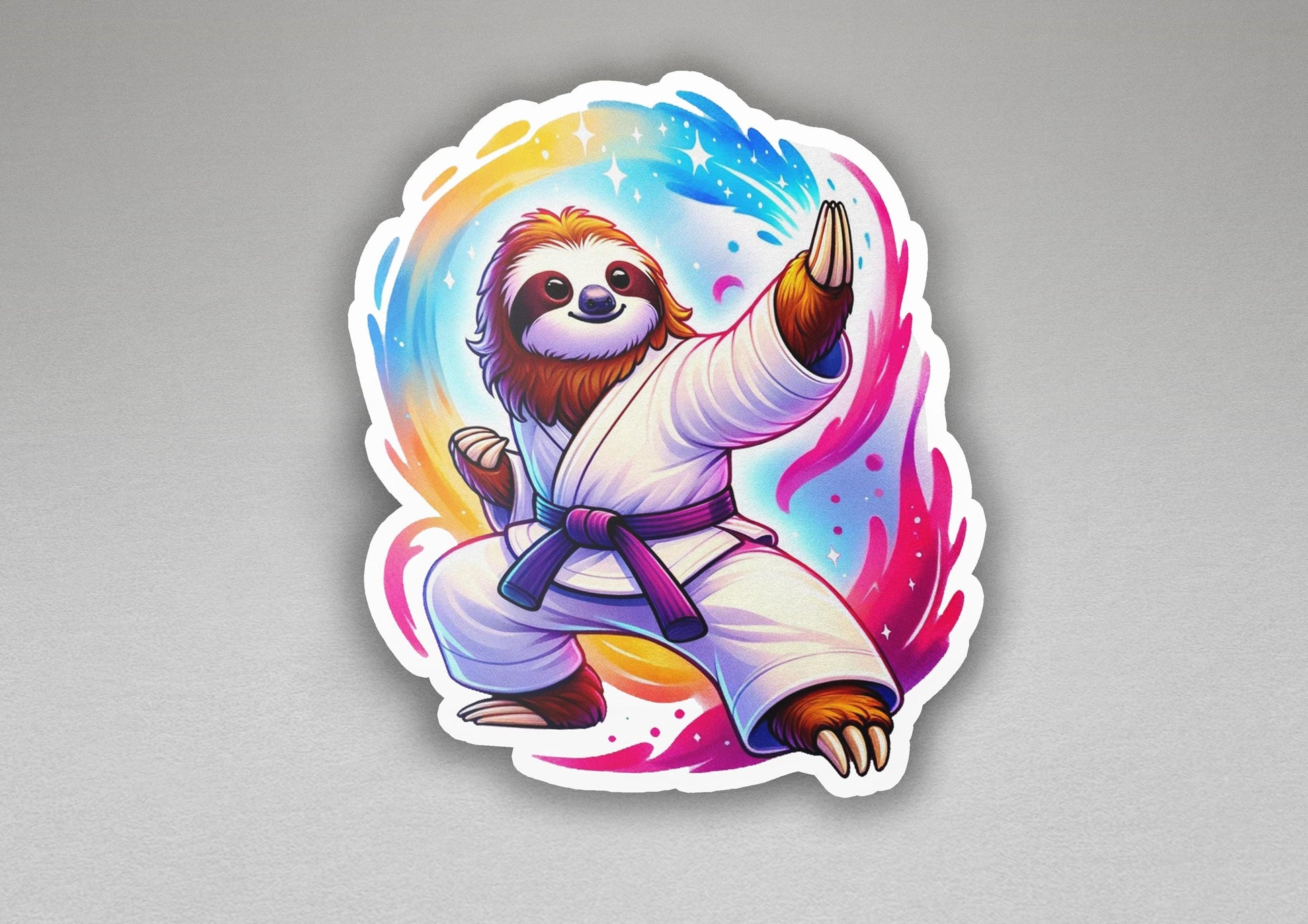 a sticker of a slotty doing karate