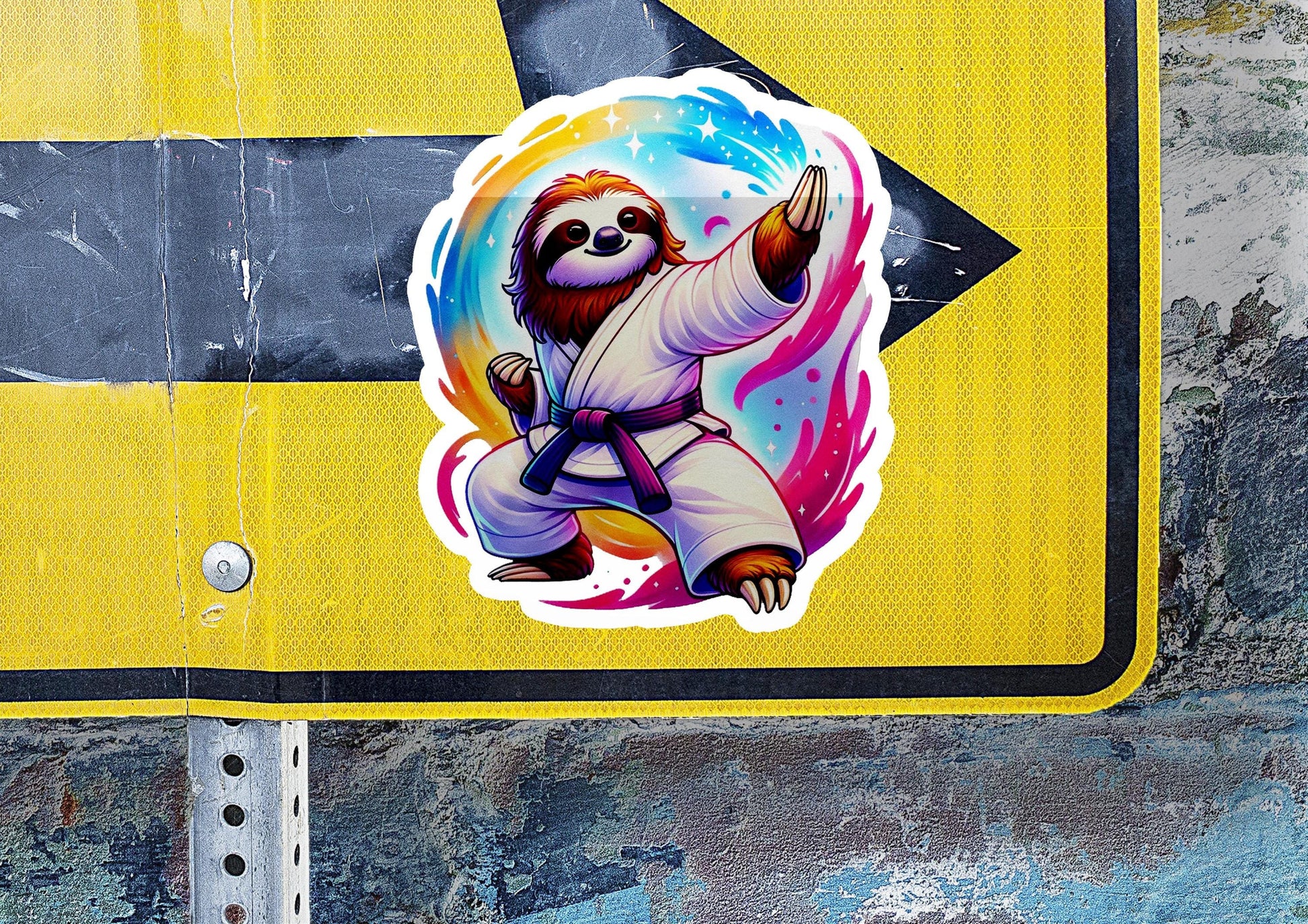 a sticker of a slotty in a karate outfit