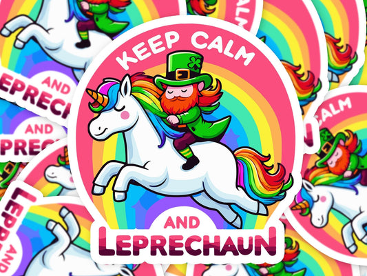 Keep Calm and Leprechaun Vinyl Sticker | Dishwasher Safe & Durable | Custom Sizes | Fast Shipping | Made in USA Fiesta Doodle waterproof vinyl sticker. dishwasher safe outdoor sticker.