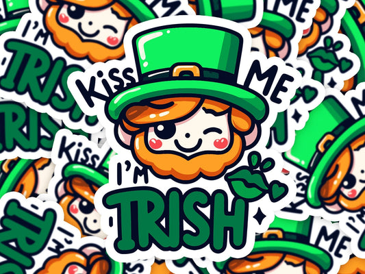 Kiss Me Im Irish Vinyl Sticker | Dishwasher Safe & Durable | Custom Sizes | Fast Shipping | Made in USA Fiesta Doodle waterproof vinyl sticker. dishwasher safe outdoor sticker.