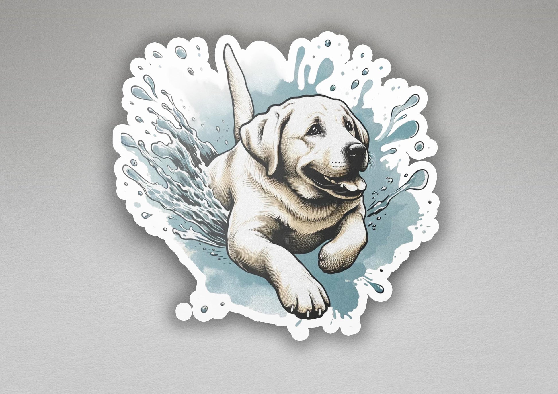 a sticker of a dog running through water