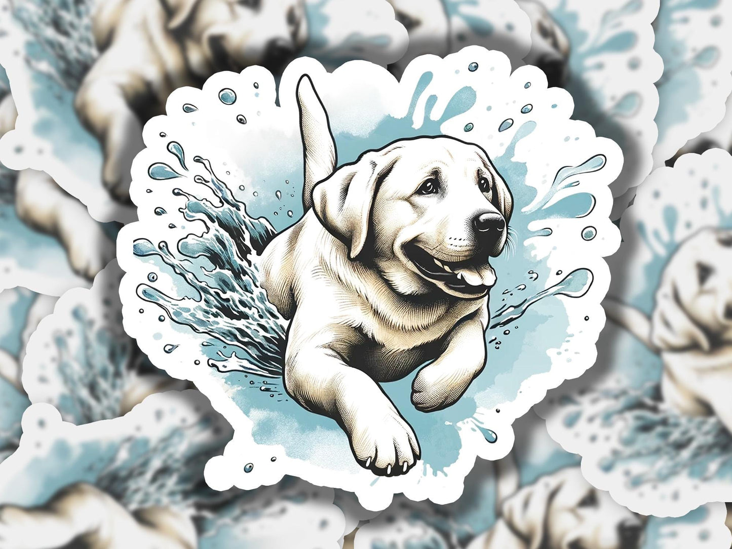 a drawing of a dog with a splash of water on it&#39;s face
