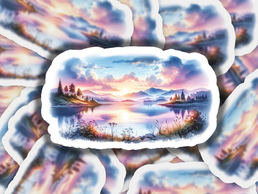 a picture of a beautiful sunset over a lake