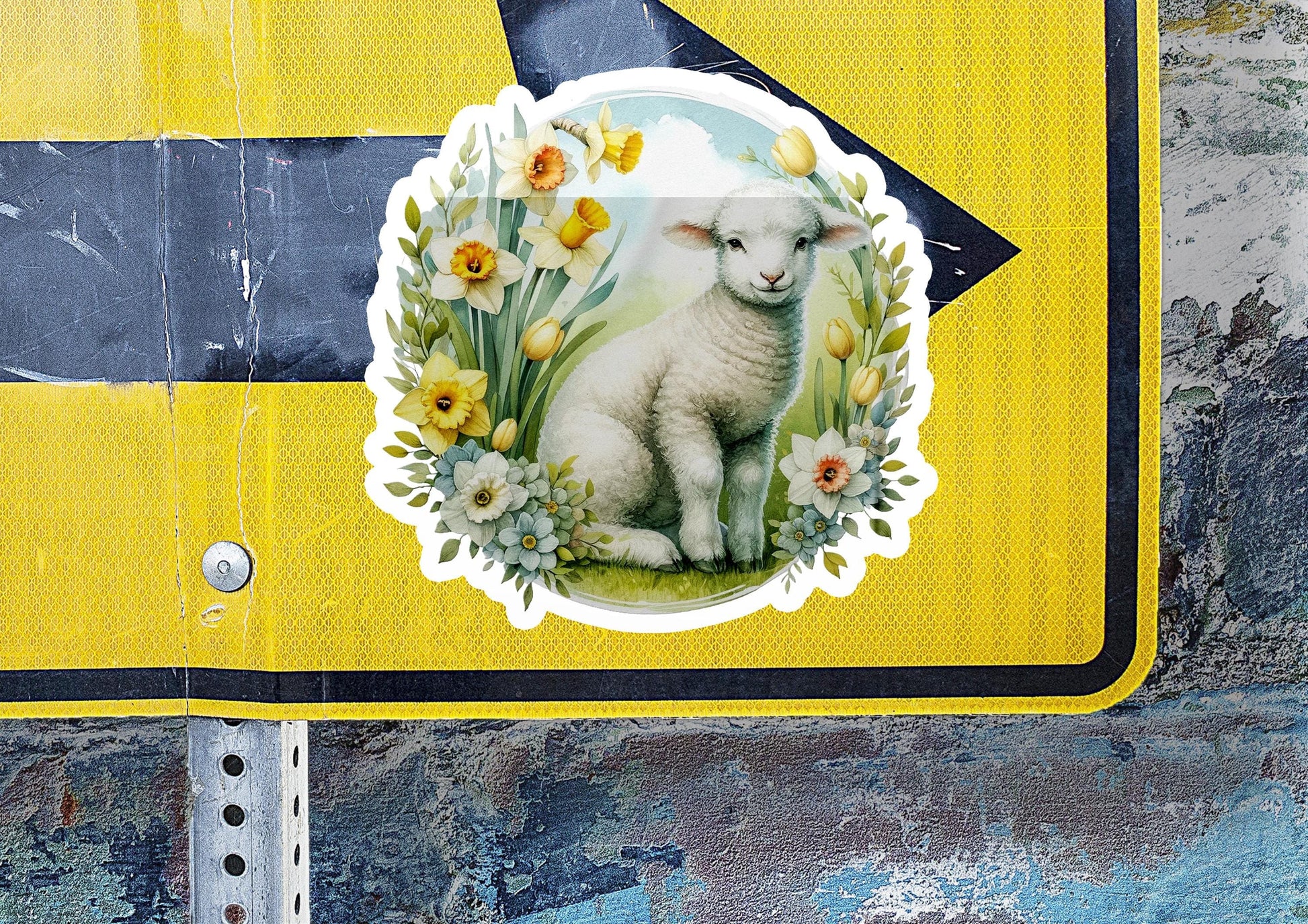 a sticker with a picture of a sheep on it