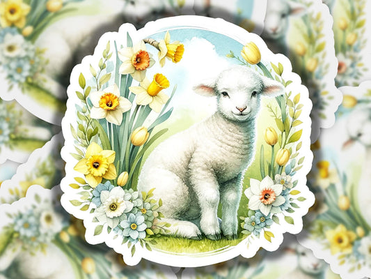 a picture of a sheep surrounded by flowers