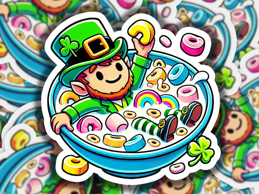 a st patrick's day sticker of a leprechaun in a