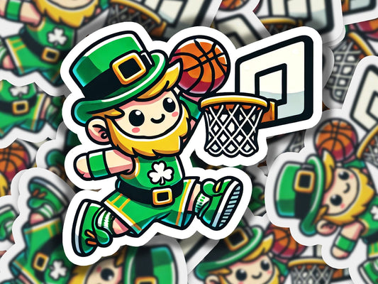 a sticker of a lepreite basketball player