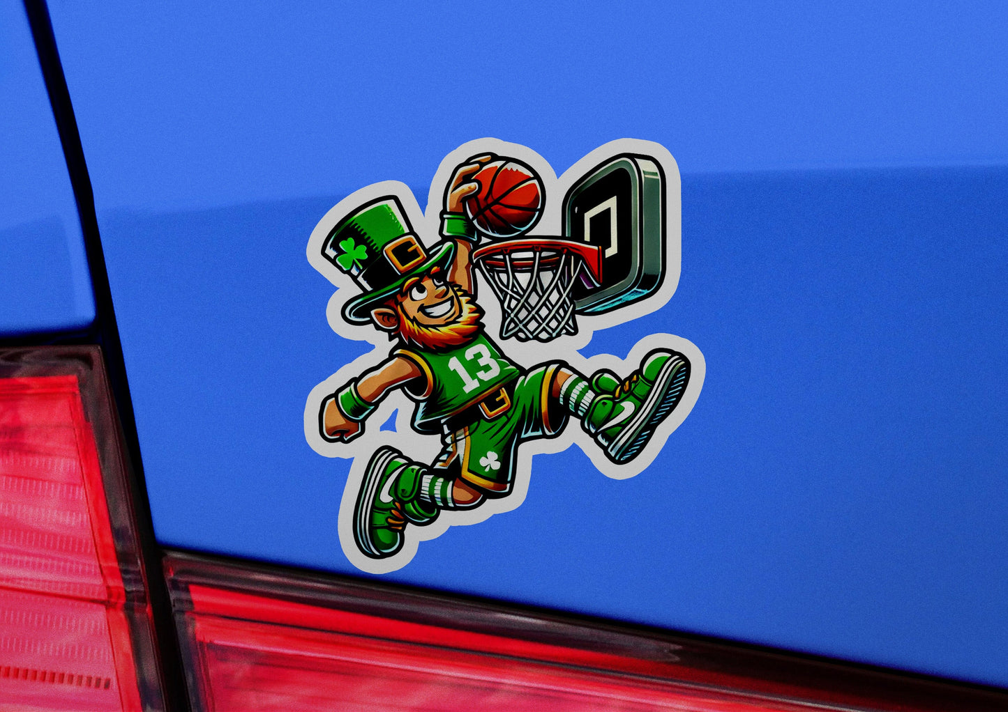 a car with a sticker of a basketball player