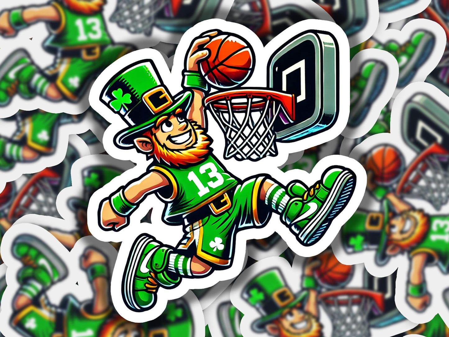 a sticker of a man playing basketball