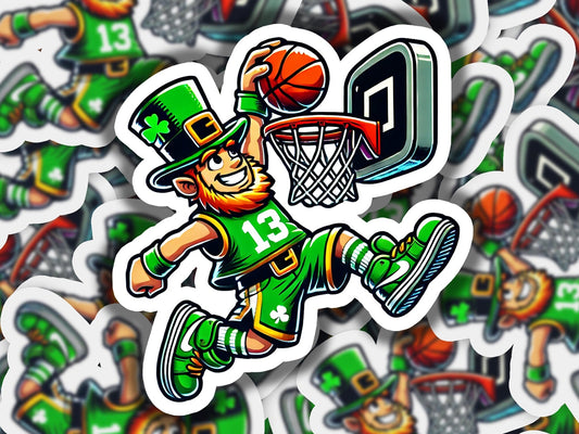 a sticker of a man playing basketball