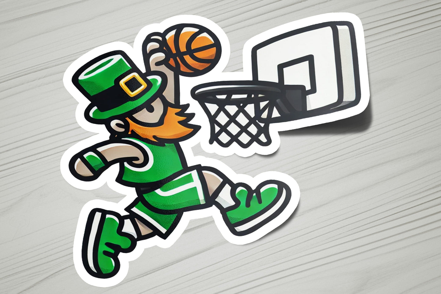 a st patrick's day sticker with a basketball going through the hoop