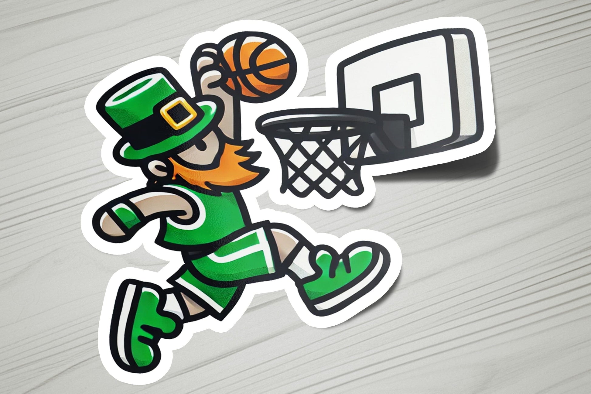a st patrick's day sticker with a basketball going through the hoop