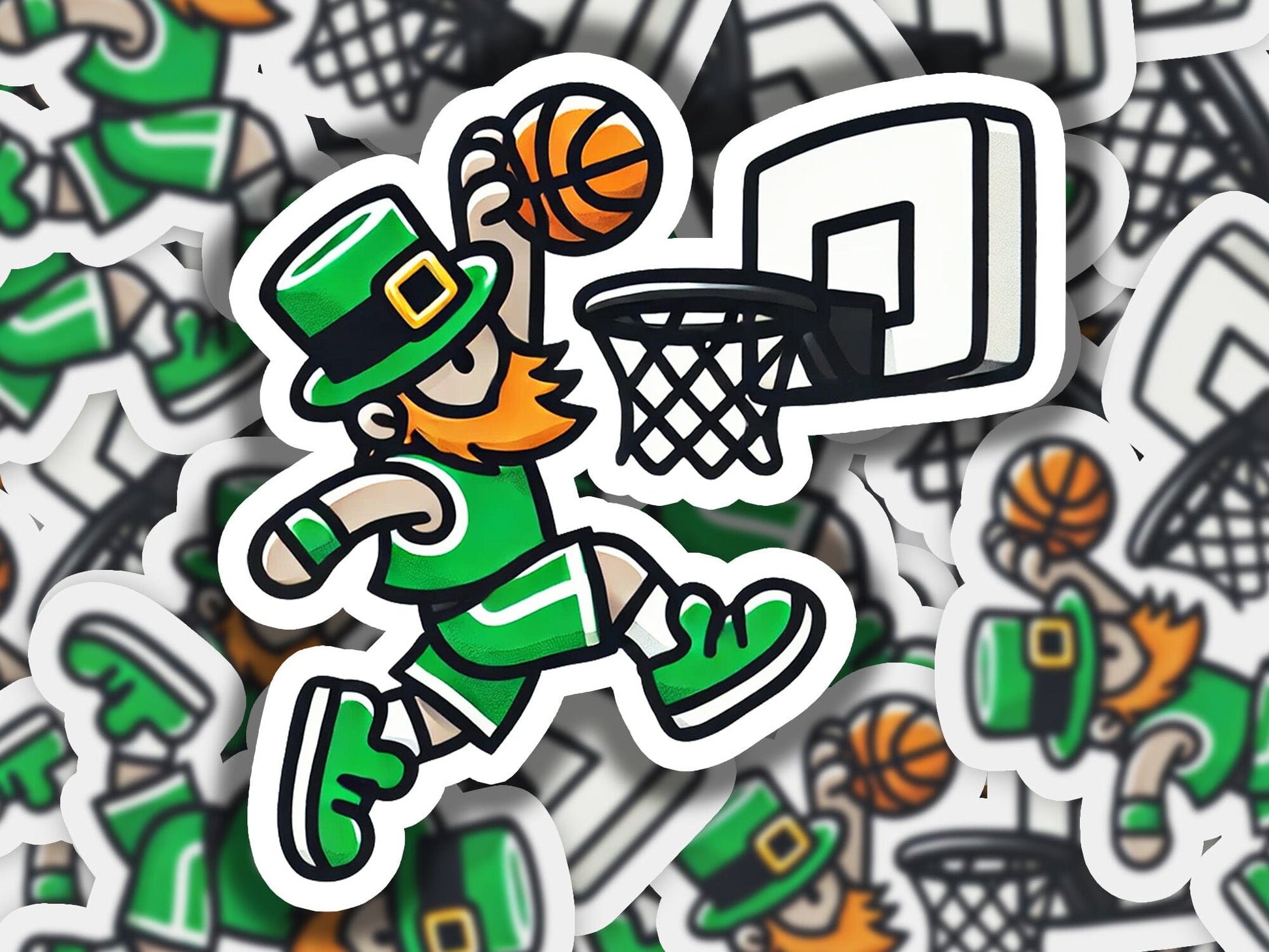 a bunch of stickers of a lepreite basketball player
