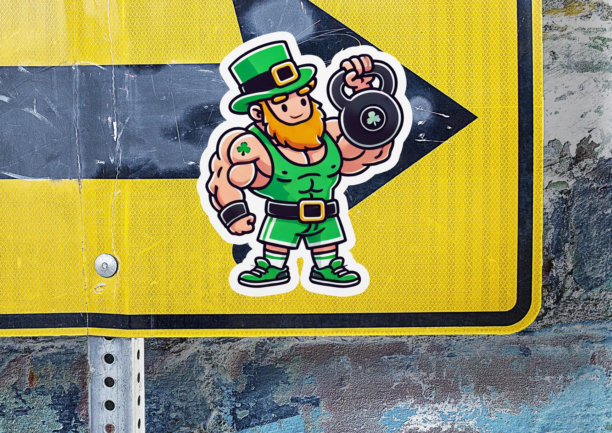 a sticker of a man holding a barbell