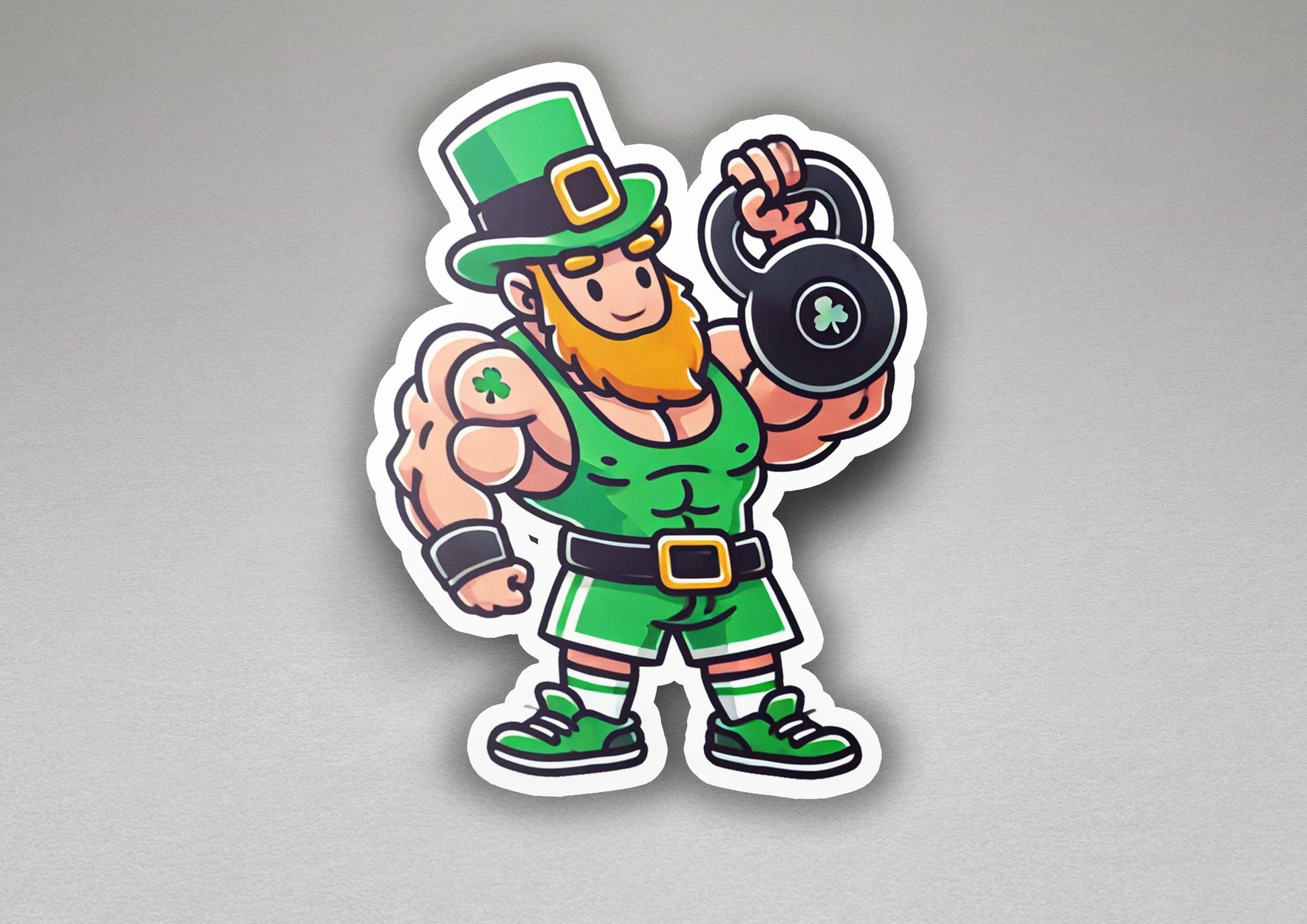 a st patrick's day sticker of a man lifting a barbell