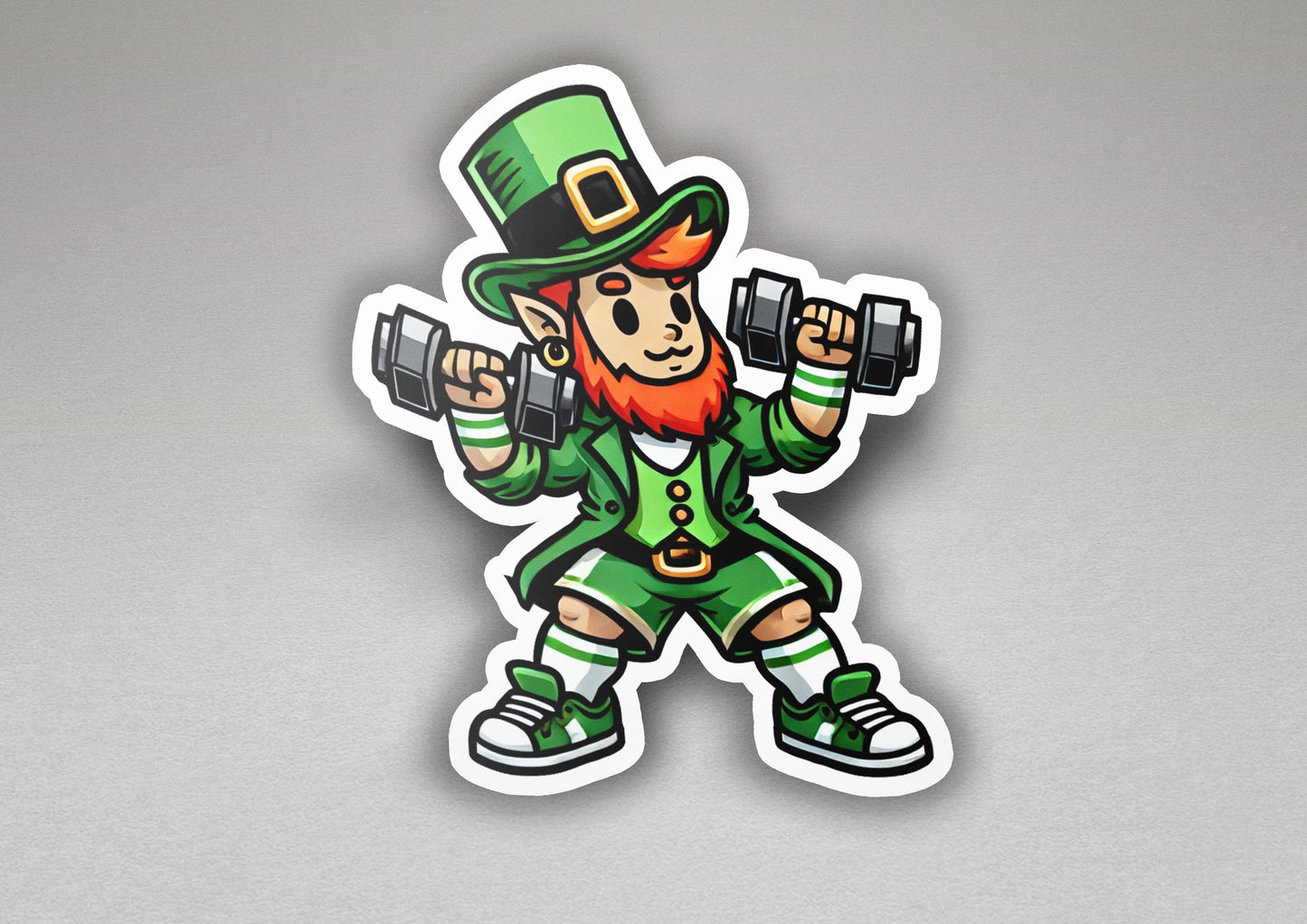a st patrick's day sticker with a leprechaun holding two