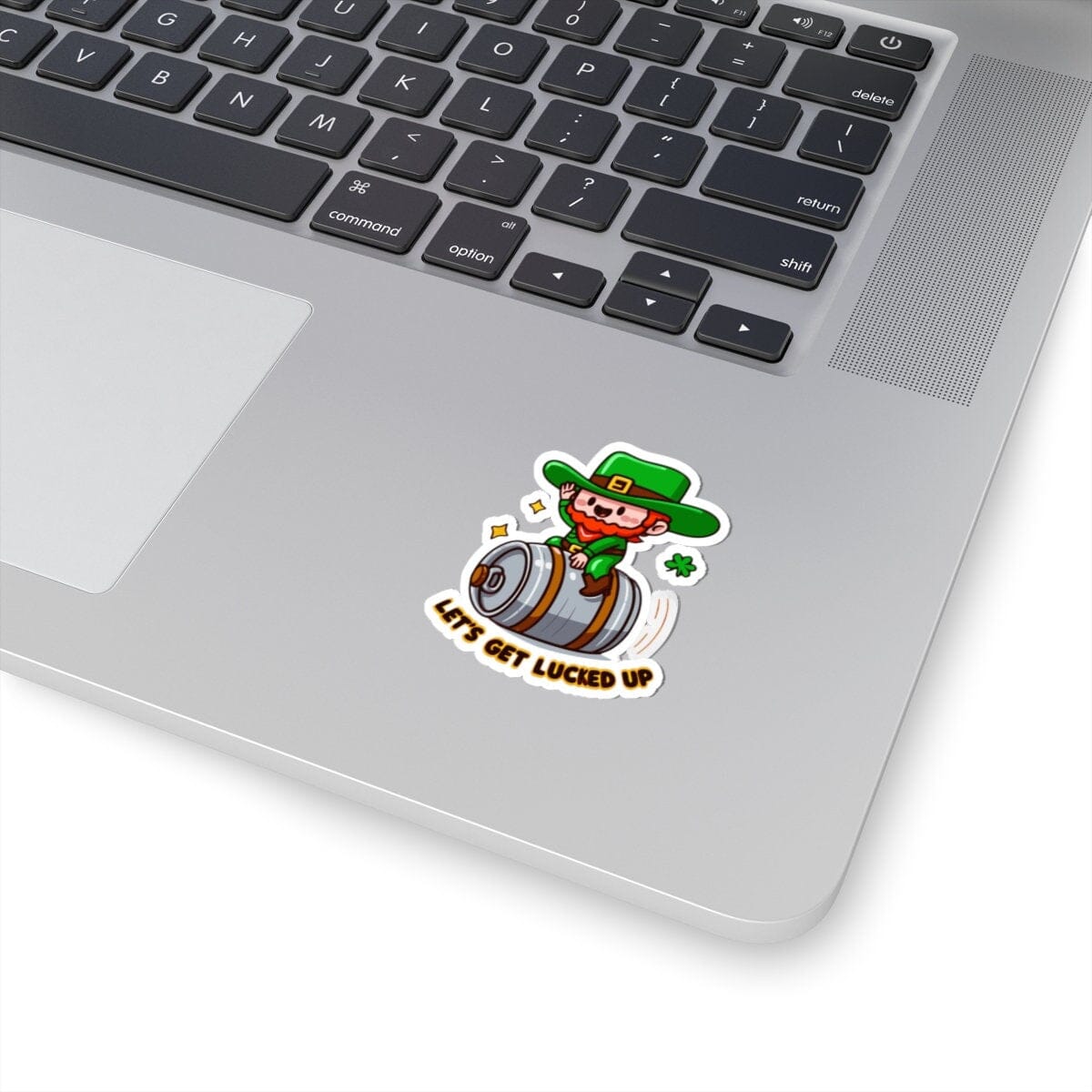 Lets Get Lucked Up Cowboy Leprechaun Keg Vinyl Sticker | Dishwasher Safe & Durable | Custom Sizes | Fast Shipping | Made in USA Fiesta Doodle waterproof vinyl sticker. dishwasher safe outdoor sticker.