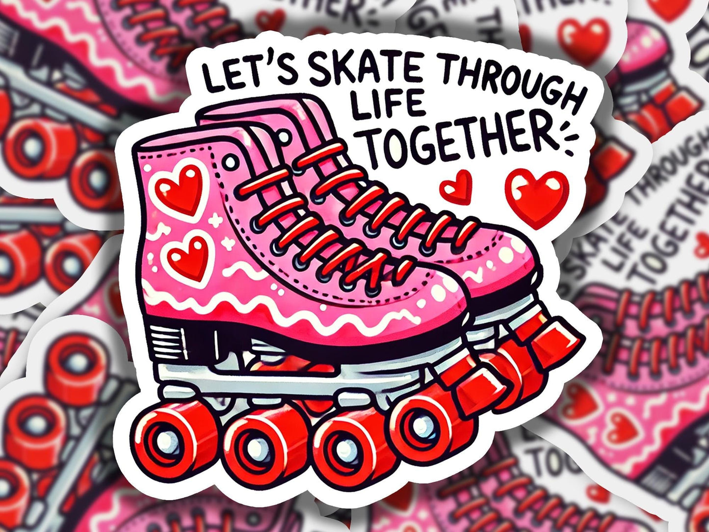 a sticker of a pink roller skate